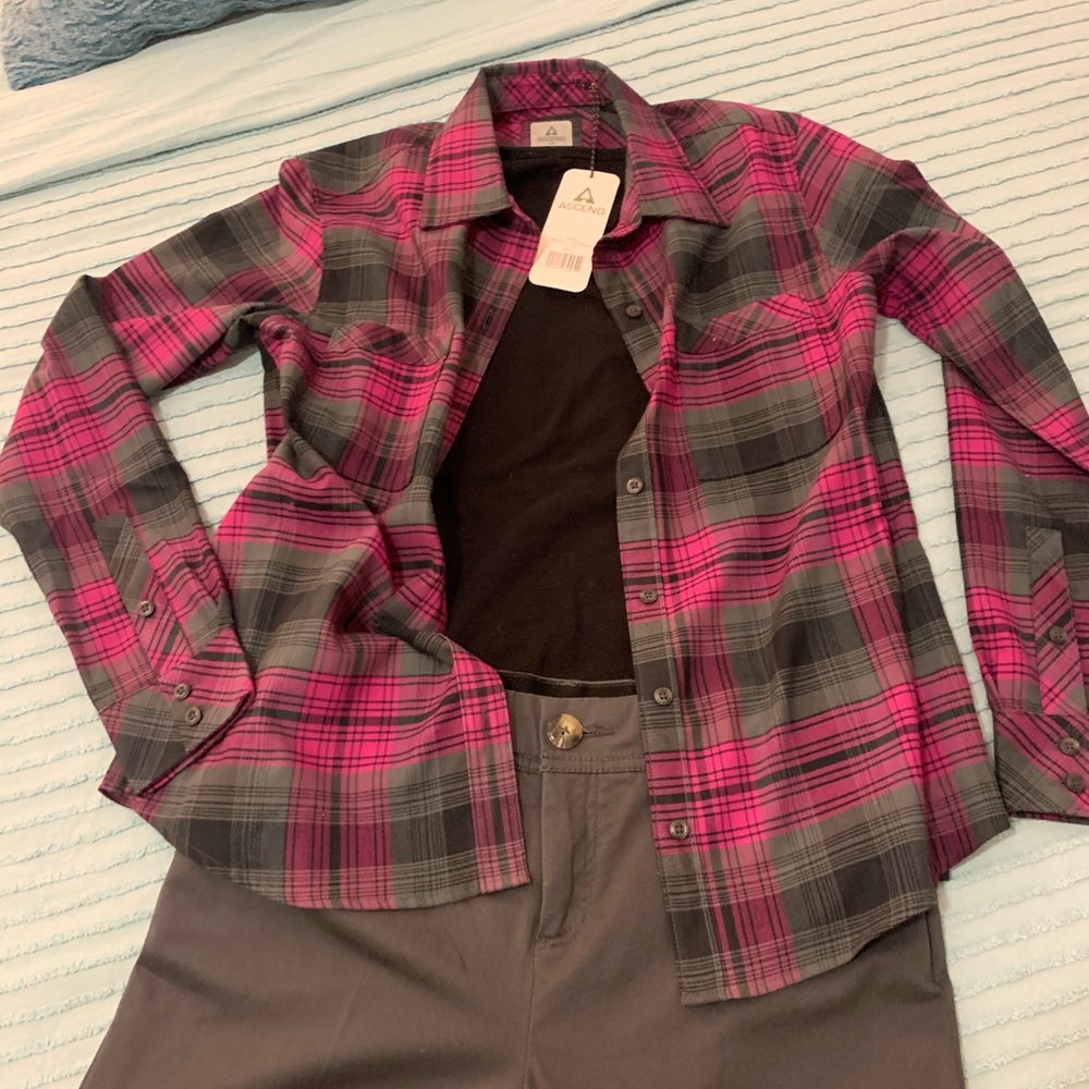 pink/black plaid button up shirt new with tags!!!